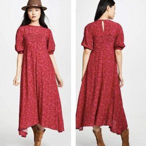 Free People Pink Jessie Floral Puff Sleeves Midi Maxi Dress Size 10